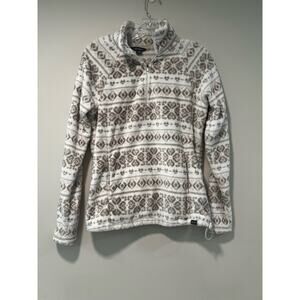 NWOT Eddie Bauer 1/4 Zip Fleece White & Tan Print Medium